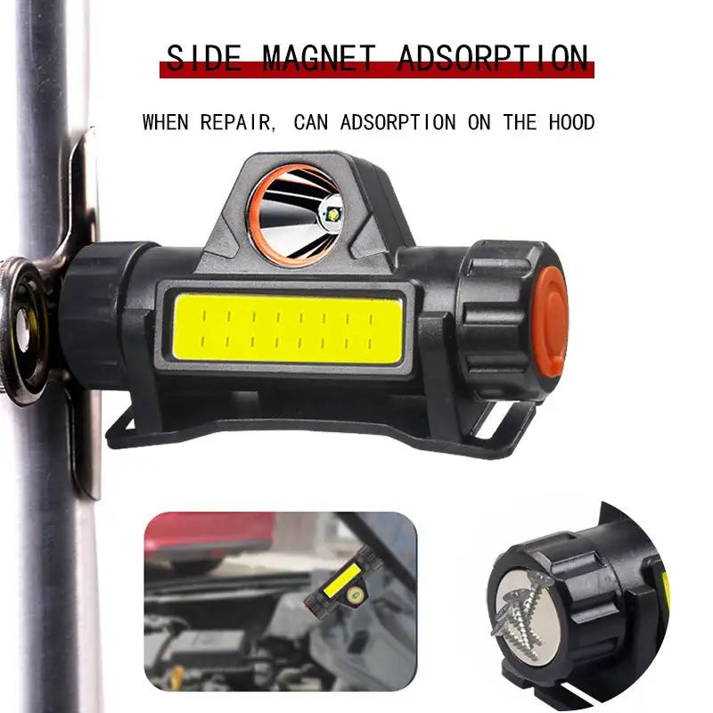 1-5PCS Portable Mini Powerful LED Headlamp XPE+COB USB Rechargeable Hunting Headlight Waterproof Head Torch with Tail Magnetic - Lootquake