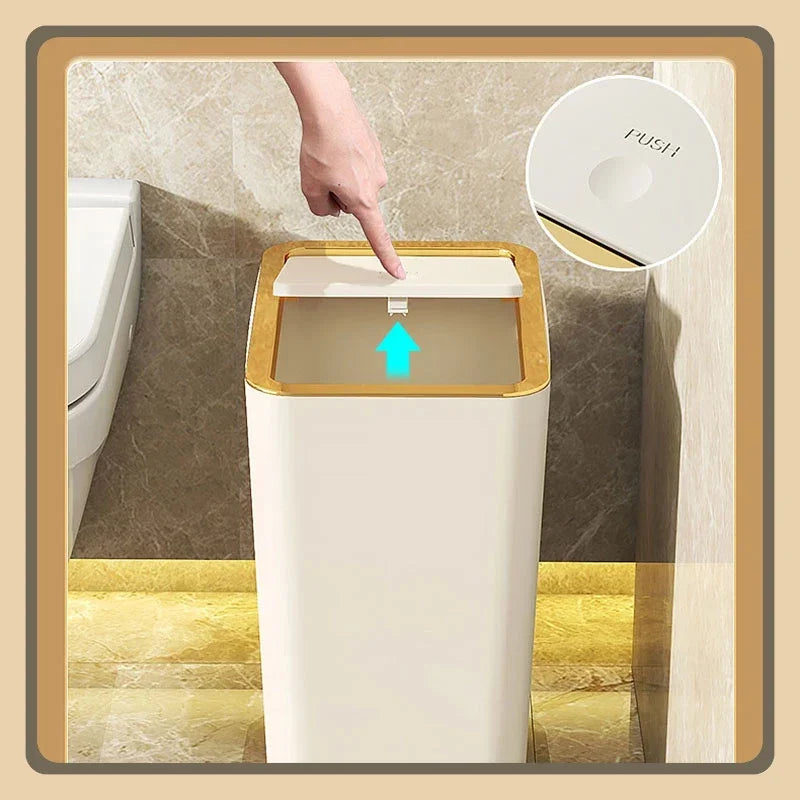 Poubelle semi-automatique avec couvercle, grande capacité, pour toilettes, salon, cuisine, chambre à coucher, poubelle en plastique, fournitures pour la maison