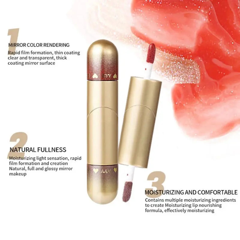 1 rouge à lèvres brillant à double tête, hydratant et hydratant, pliable, scintillant comme un miroir, brillant à lèvres nourrissant