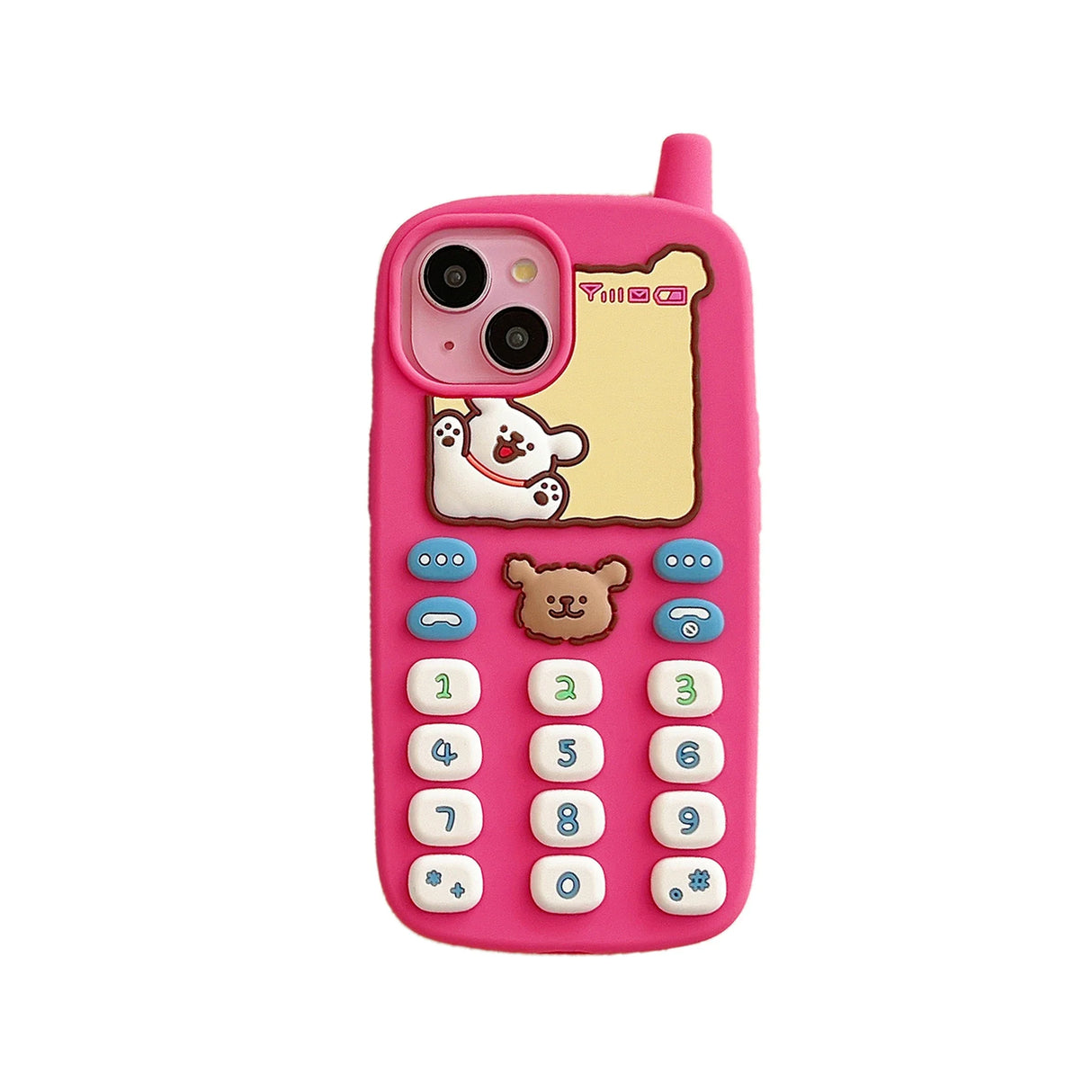 Funda para teléfono móvil con antena de oso de dibujos animados en 3D