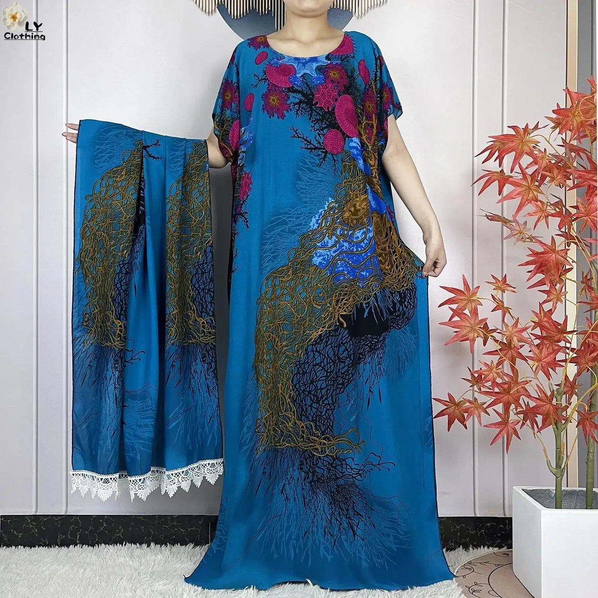 2024 Latest Muslim Sets Women Clothing Cotton Floral Loose Dashiki Long Dress African Abaya Dubai Traditional Islamic Clothing