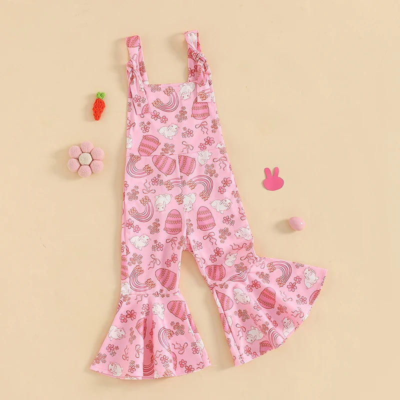 FOCUSNORM 0-4Y Lovely Little Girls Easter Rompers Pants 3 Style Sleeveless Floral Rabbit Print Jumpsuit Suspender Pants - Lootquake