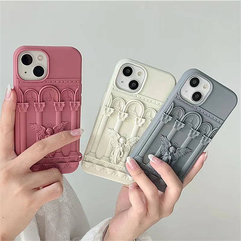 Funda para teléfono con estatua de ángel en 3D con ilustraciones retro de moda literaria