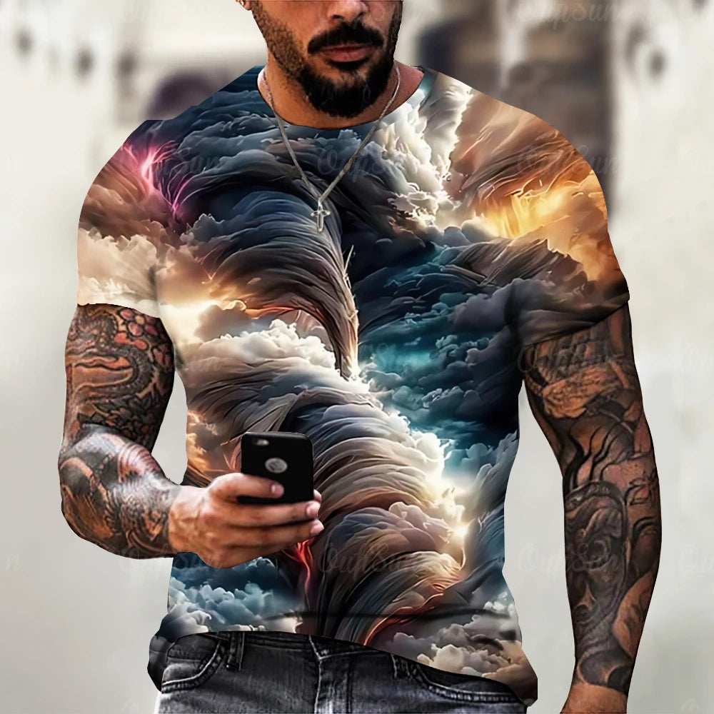 Men's T Shirt 3d Lightning Print Mens Short-Sleeved Tops Summer Street Fashion T-Shirt for Men Casual Tees Oversized Clothing XL - Lootquake