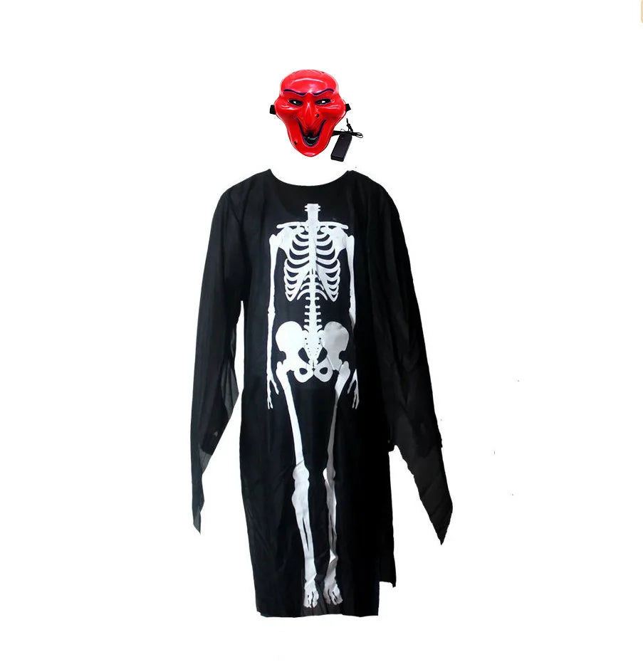 scary halloween costumes adults fantasia cosplay masque LED scream ghost horror mask children black skeleton costume suit