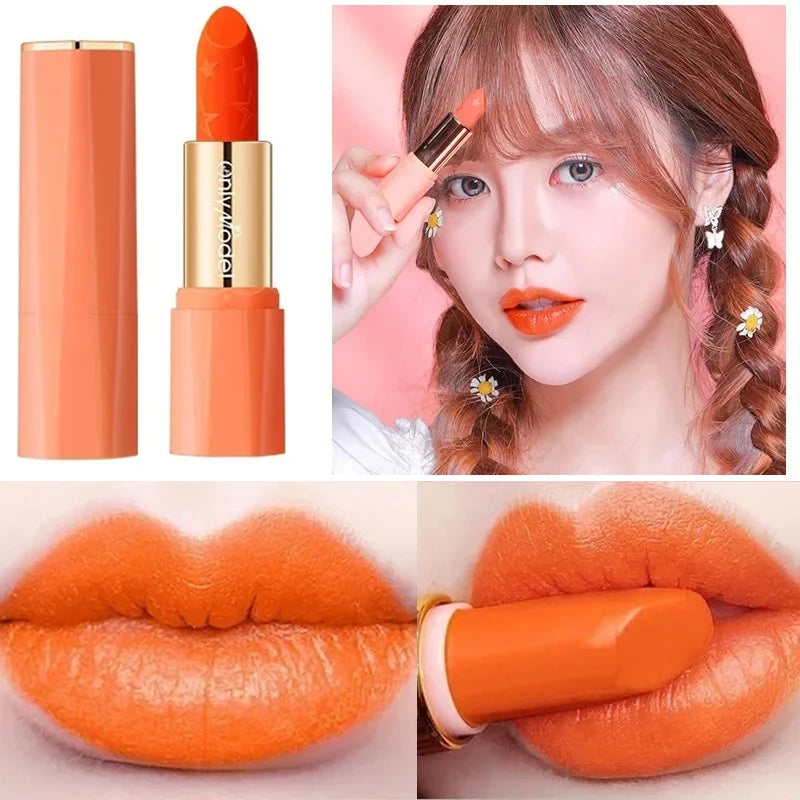 Rouge à lèvres orange, mat, waterproof, longue tenue, résistant, velours, cosmétique, sexy, maquillage