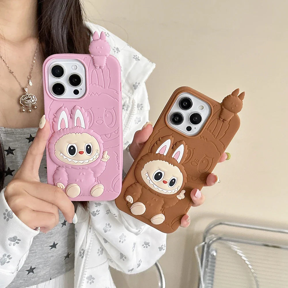 Divertida funda para teléfono con dibujos animados en 3D de monstruos LaBubu