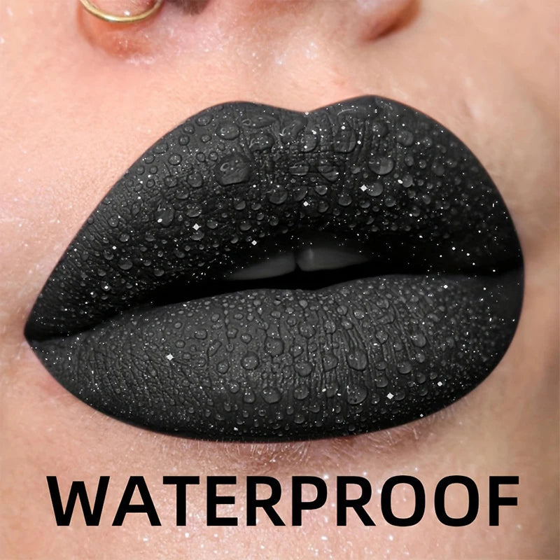 Rouge à lèvres pailleté waterproof, brillant à lèvres noir sexy, teinte brillante, cosmétiques, maquillage pour les lèvres d'Halloween
