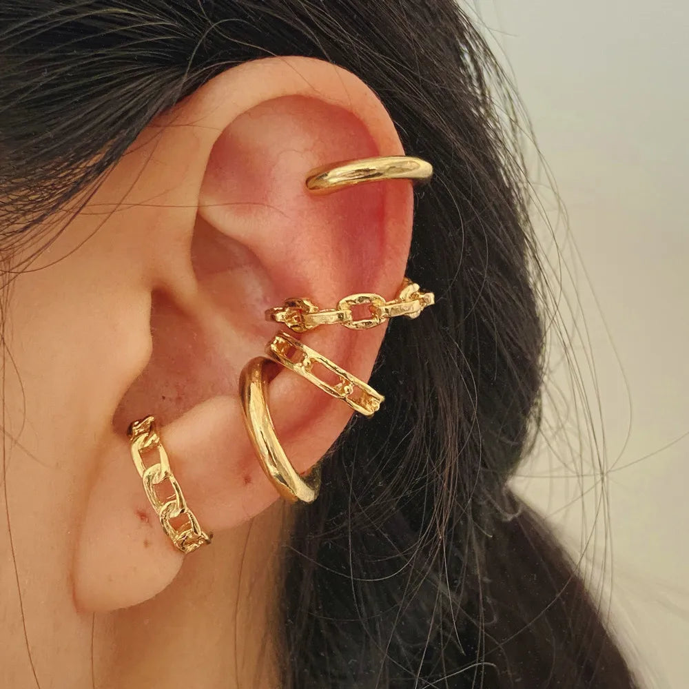 LATS Gold Color Leaves Ear Cuffs, Black Non-Piercing Ear Clip Earrings for Women & Men - Lootquake