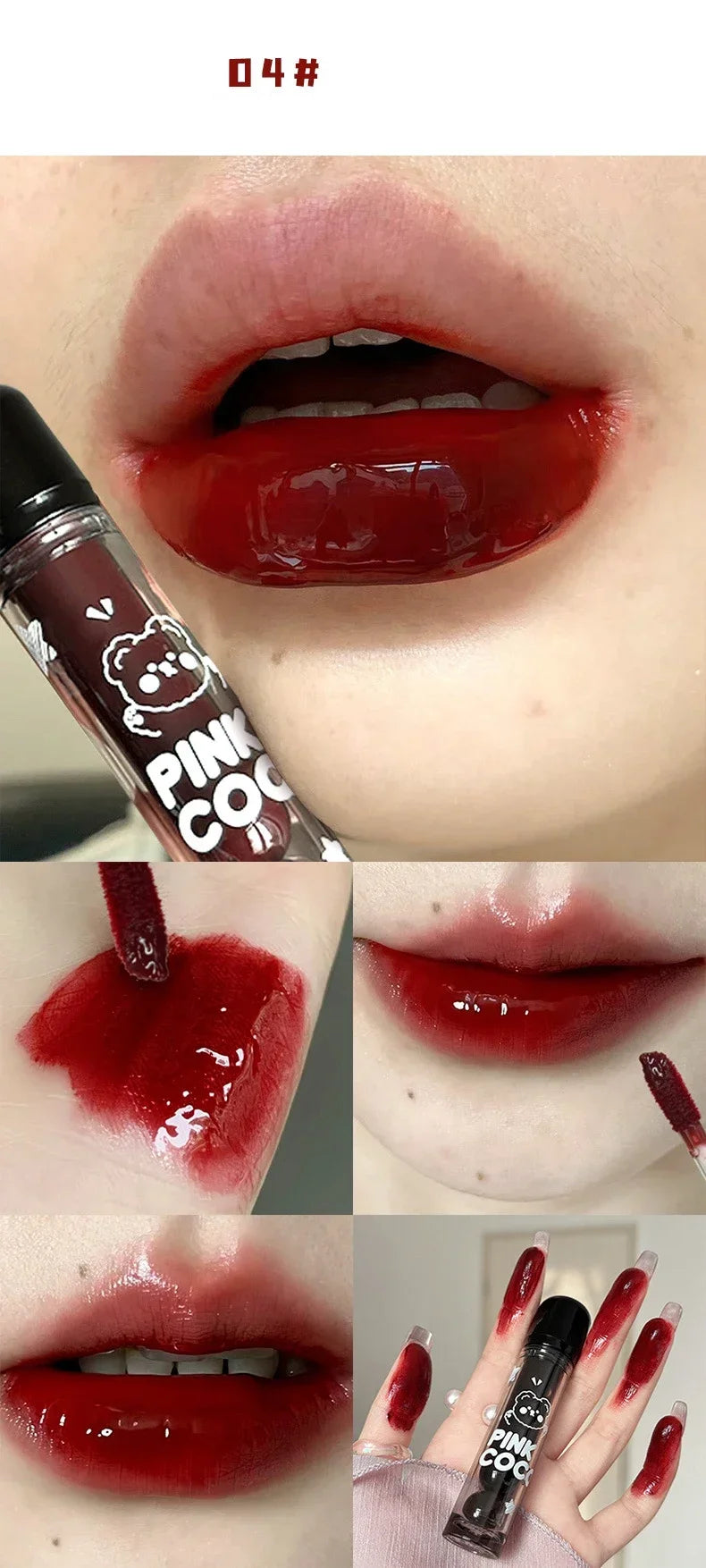 Lápiz labial líquido rojo oscuro con efecto espejo, color marrón rojizo, hidratante ligero, antiadherente, con alta pigmentación, maquillaje cosmético para labios.
