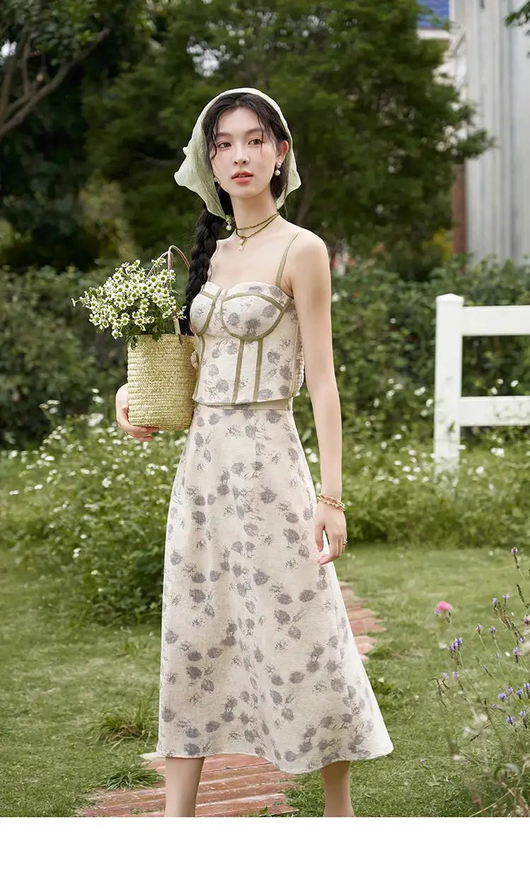 MISHOW Floral Camisole Skirt Separately Summer Adjustable Shoulder Straps Sleeveless Top Back Elastic Waist Skirts MXD14D0026 - Lootquake