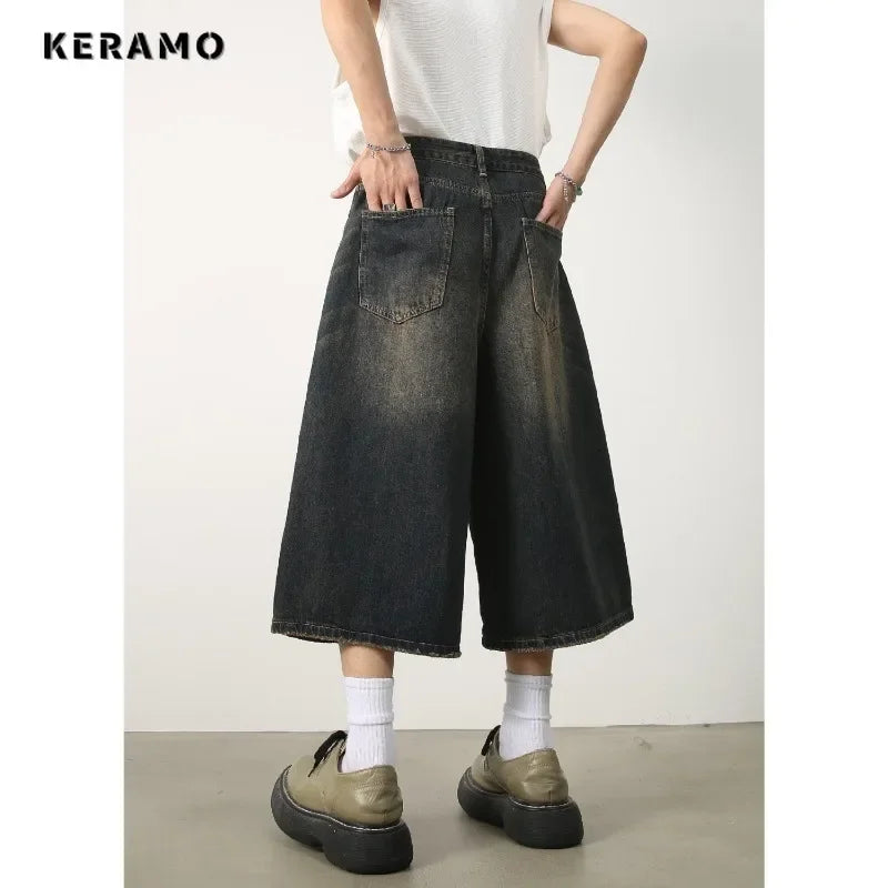 Women's Retro Wide Leg Baggy Casual Denim Shorts Harajuku Aesthetic High Waist Loose Shorts 2024 Summer Fashion Punk Shorts - Lootquake