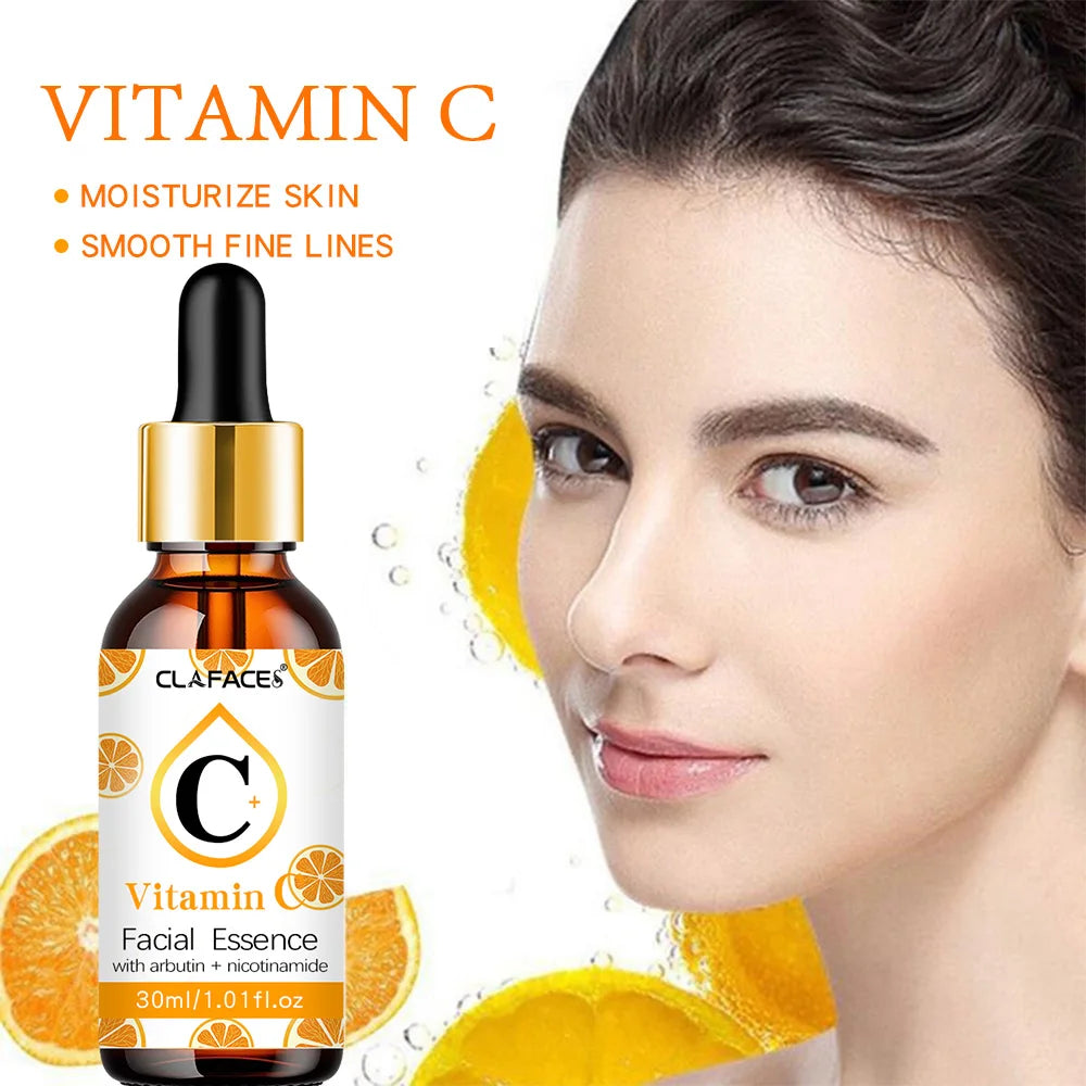 La esencia de vitamina C elimina manchas oscuras, blanquea, hidrata, resiste el envejecimiento, las arrugas y reafirma los cosméticos para el cuidado de la piel 30 ml