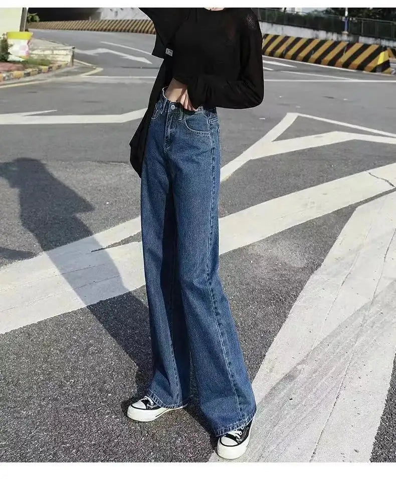 High-waisted Slimming Loose-fit Women's Jeans Stylish Trendy Draped Straight-leg Bell Bottoms Denim - Lootquake