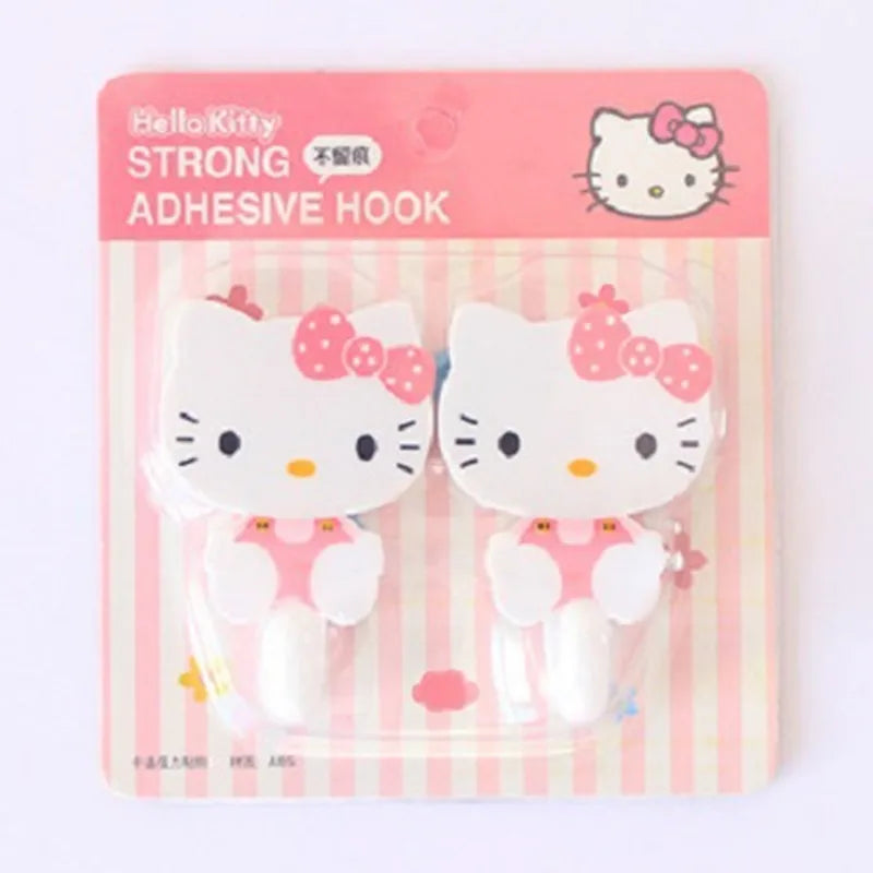 2pcs/set Sanrio Hello Kitty Adhesive Wall Hook Cartoon Strong Self Adhesive Hooks for Kitchen Bathroom Home Storage Accessories