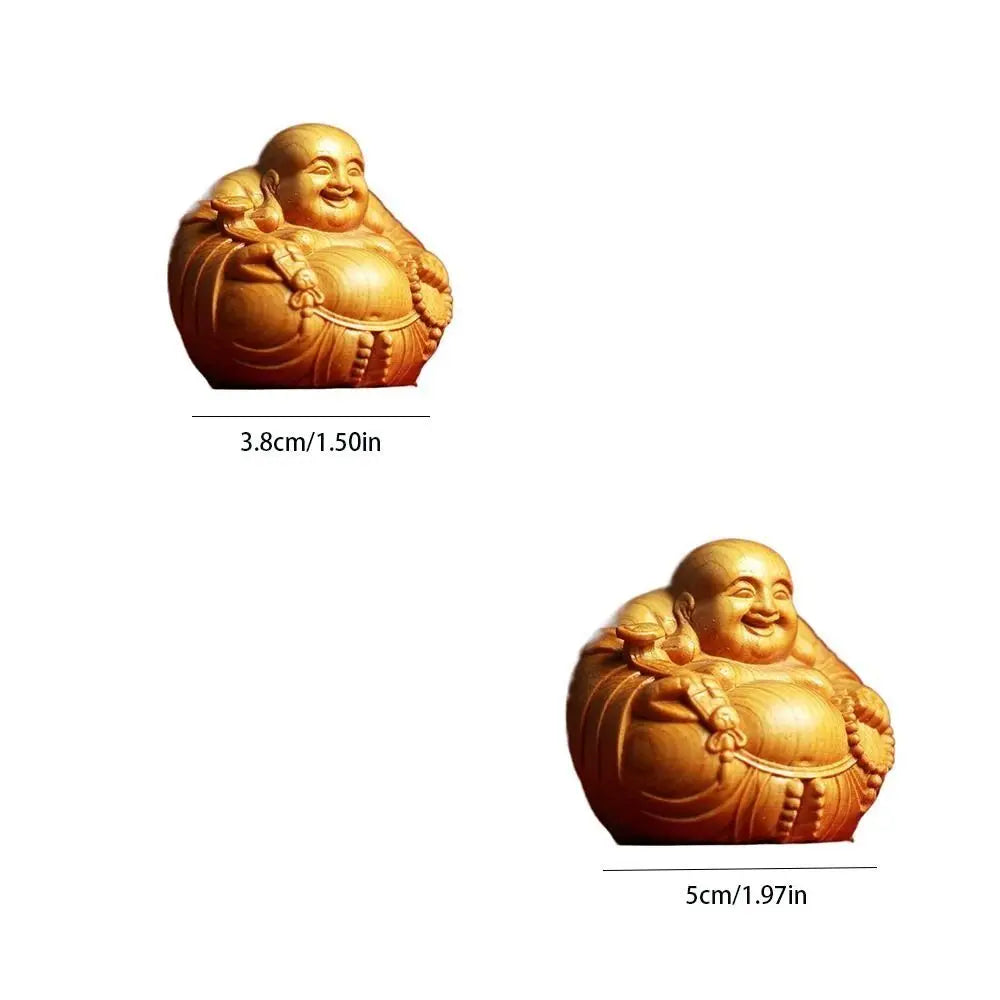 Home Decor Woodcarving Laughing Buddha Maitreya Sculpture Miniature Wooden Buddha Statue Craft Mini Handmade Statue Table Top