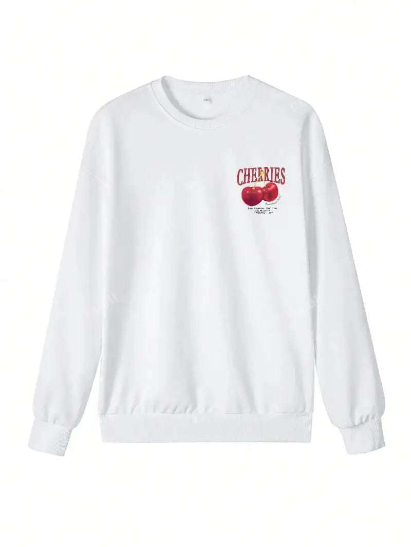 Casual Women's Sweatshirts Cherries Graphic Printing Hoodies Crewneck Fleece Warm Comfortable Pullovers Autumn Winter Streetwear - Lootquake