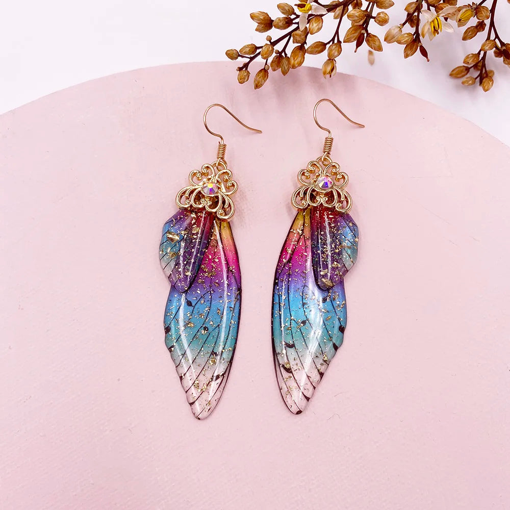 New Handmade Fairy Simulation Wing Earrings Insect Butterfly Wing Drop Earrings Foil Rhinestone Earrings Romantic Bridal Jewelry - Lootquake