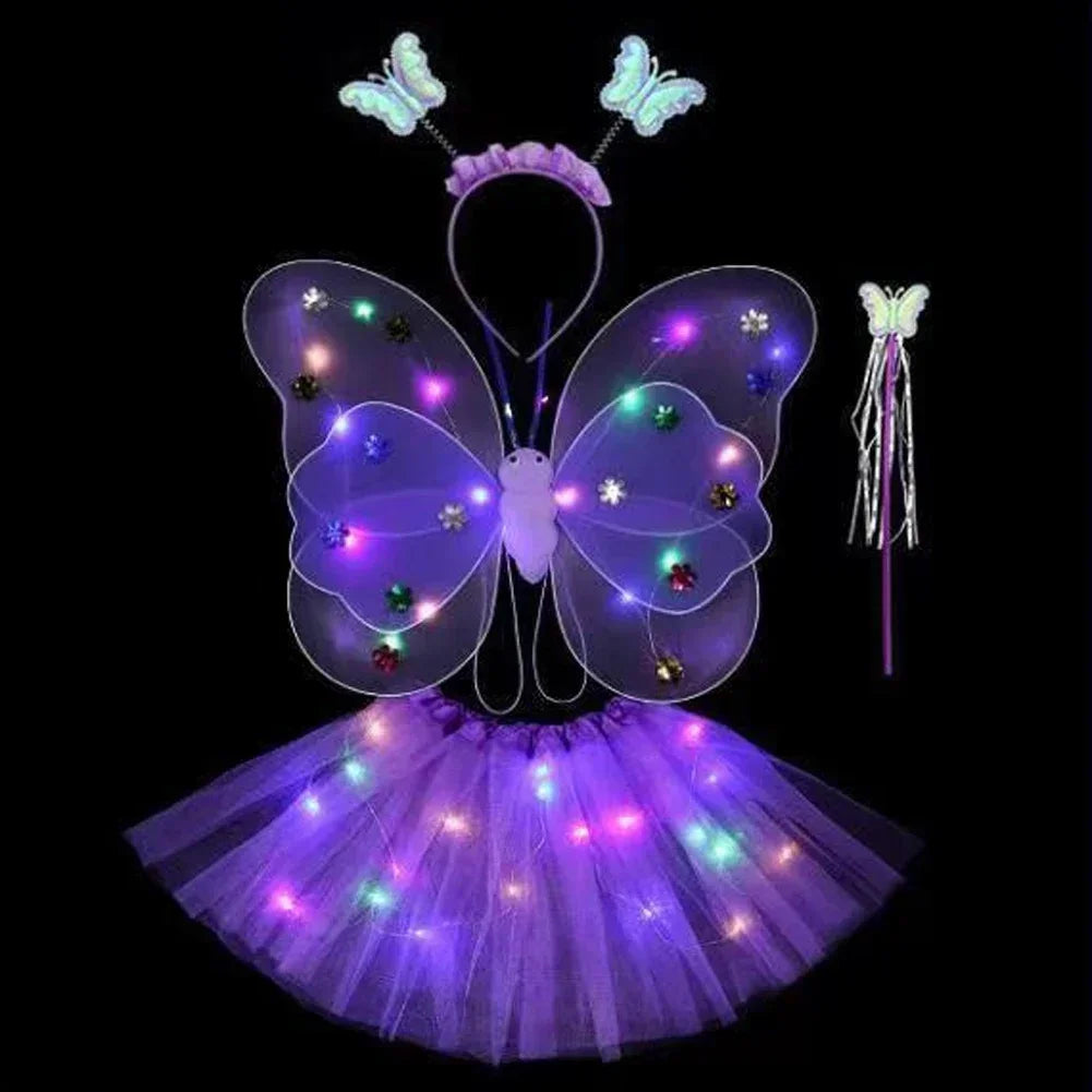 LED Children Costume Props Girls Skirts Angel Luminous Wings Flashing Butterfly Skirt Lights Suit 2-8year Easter Valentines Day - Lootquake