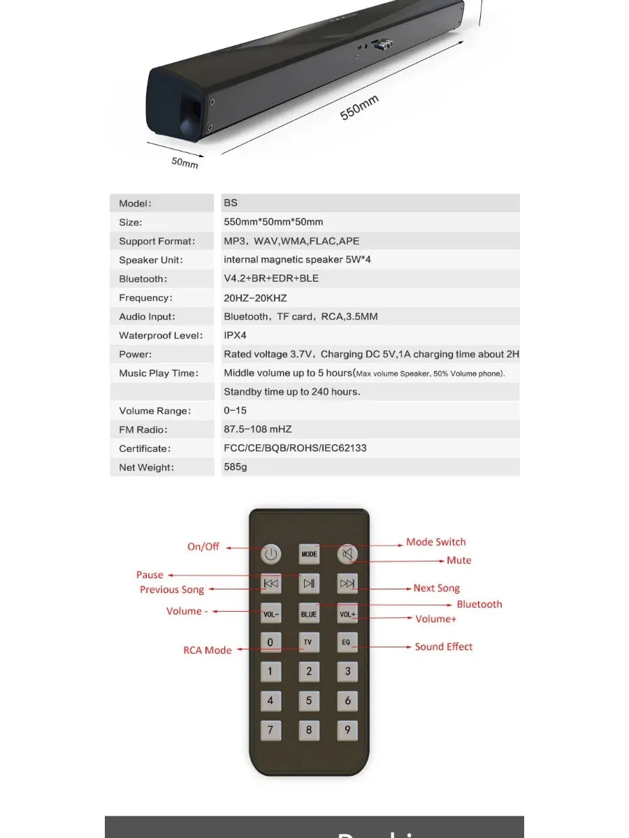 Potente altavoz inalámbrico Bluetooth para cine en casa, ordenador, TV, coche, caja de sonido, barra de sonido, graves potentes, subwoofer, radio, caja de sonido