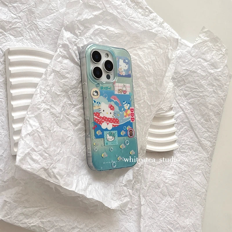 Funda para teléfono con diseño de HelloKitty Cats de océanos azules de verano para chica Y2k