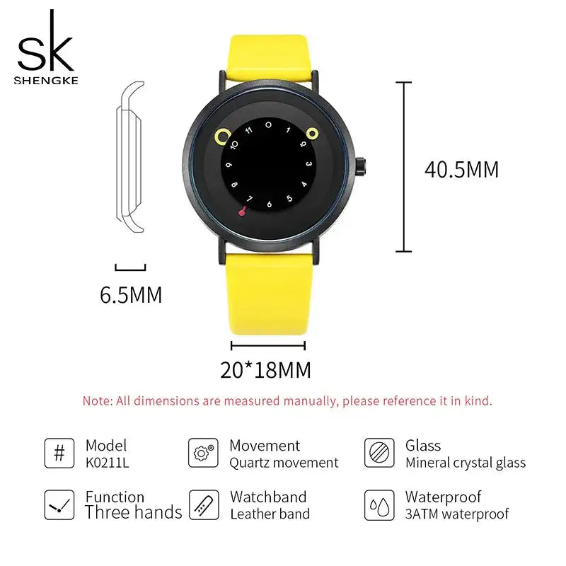 Shengke Women Creative Wristwatch Ladies Watches Yellow Leather Band Best Gifts Wristwatches Clock Montres Femme Reloj Mujer - Lootquake