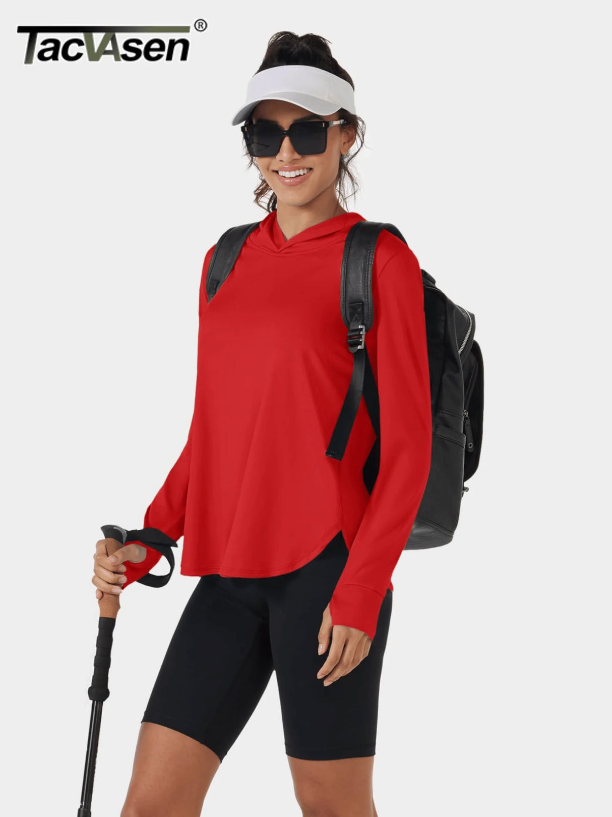 TACVASEN UPF 80+ Quick Dry Hooded T-Shirts Womens Summer Long Sleeve Sun UV Protection Tees Breathable Thumb Holes Pullover Tops - Lootquake