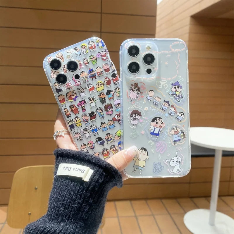 Funda para iPhone con diseño de crayón Shin-chan en 3D para el día a día.