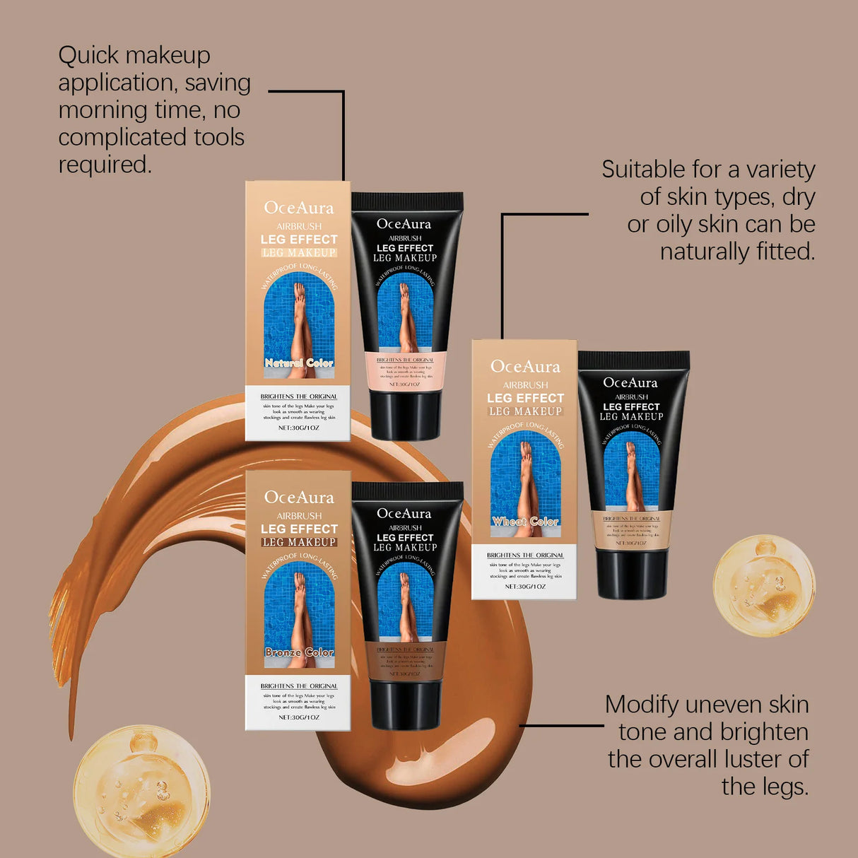 Leg Makeup Lotion Lasting Concealer Even Skin Tone Fake Tanning Waterproof Moisturizing Natural Glow Brown Body Foundation Cream