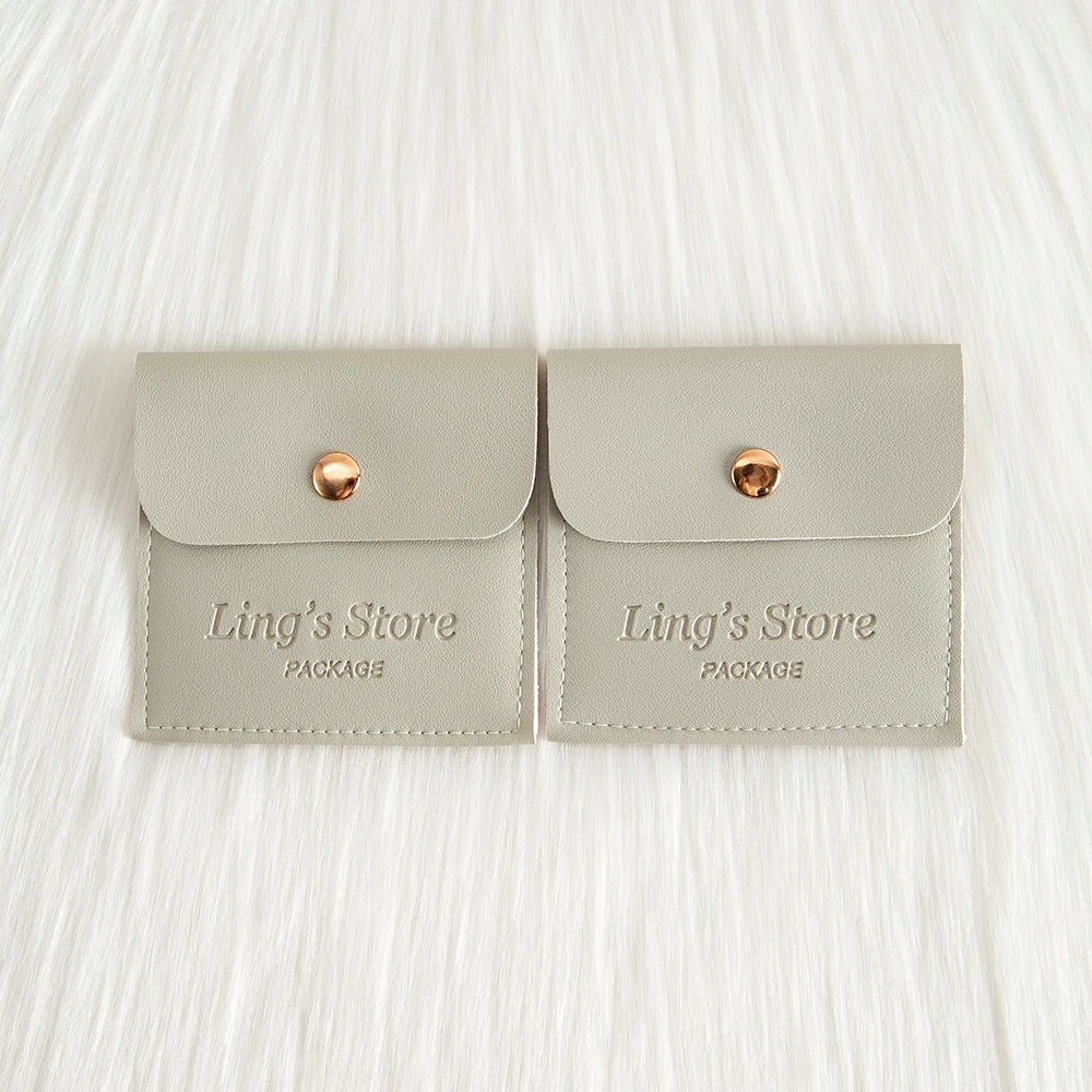 50/100Pcs Custom Logo 8x8cm PU Leather Jewelry Snap Bag Gold Button Pouches Ring Earring Necklace Wedding Favors Gift Organizer - Lootquake