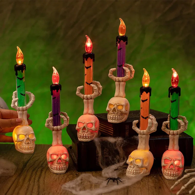 Lampe tête de mort pour Halloween, décoration créative pour fête effrayante, lanterne à bougie unique en forme de tête de mort, décoration d'Halloween, éclairage effrayant