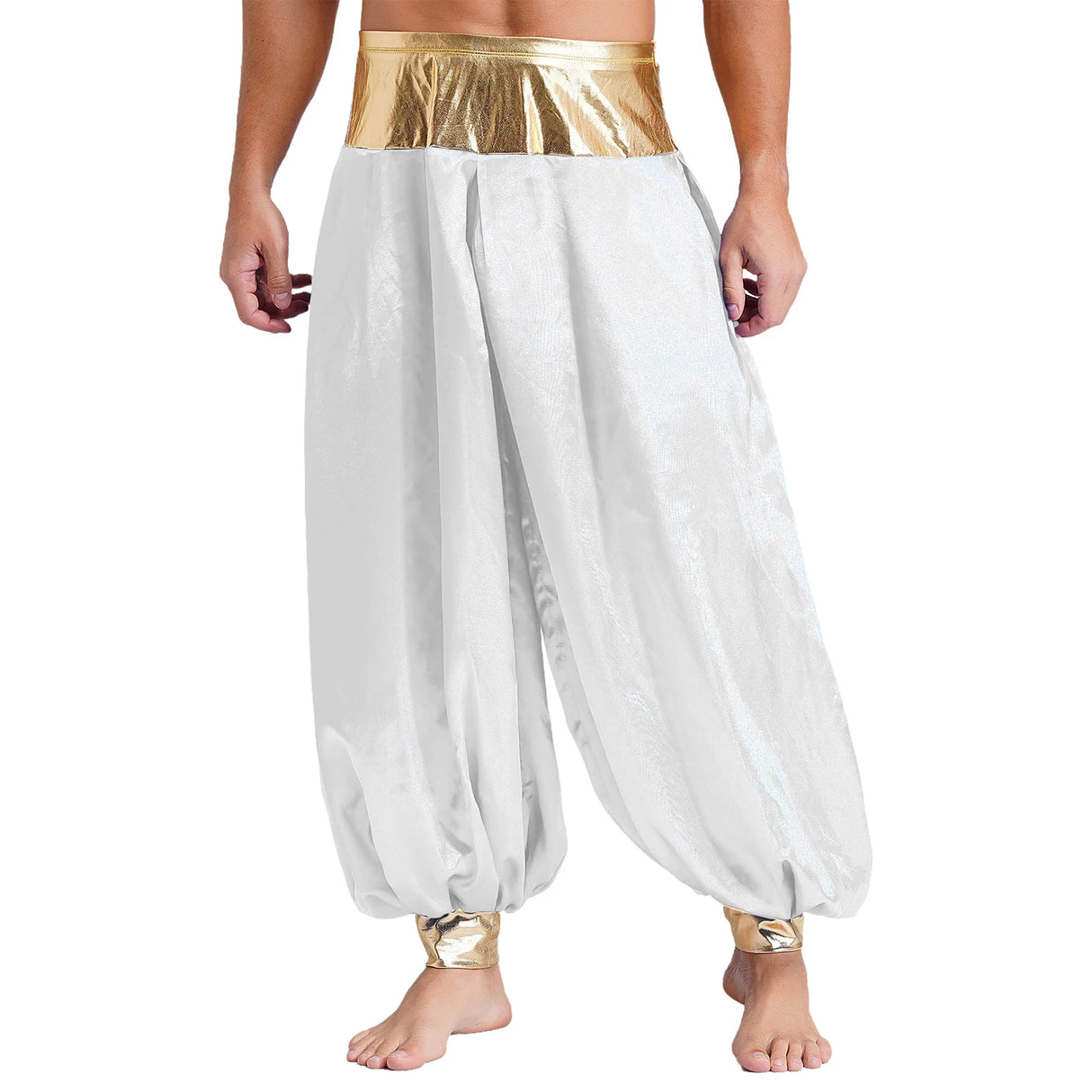 Halloween Men Arabian Indian Prince Cosplay Costume Stain Shiny Harem Trousers Arab Costume Carnival Dress Up Lantern Long Pants