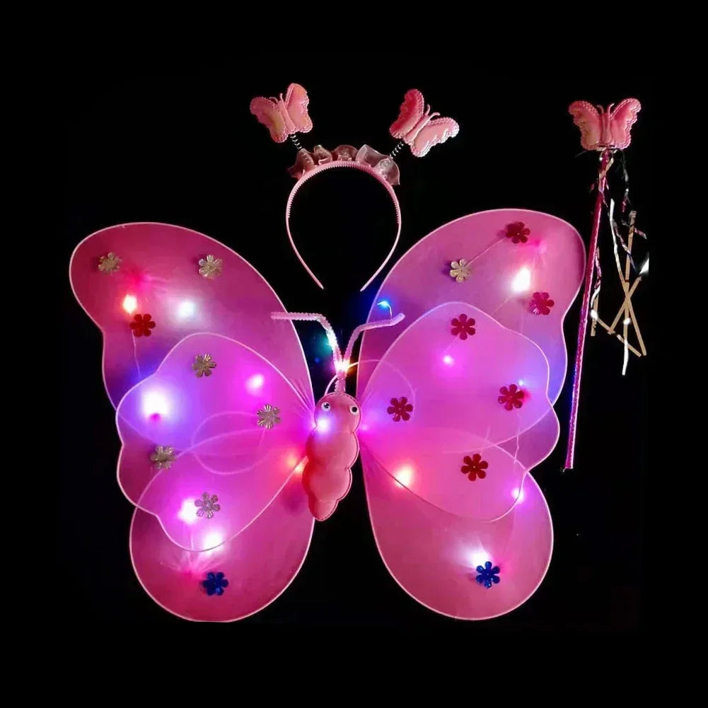 LED Children Costume Props Girls Skirts Angel Luminous Wings Flashing Butterfly Skirt Lights Suit 2-8year Easter Valentines Day - Lootquake