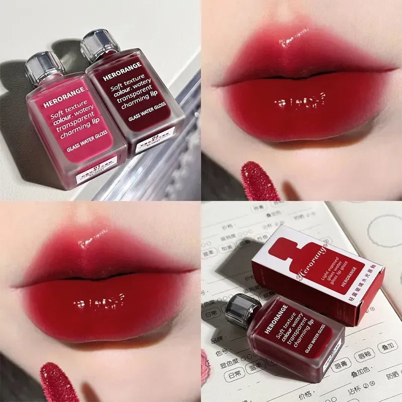 HERORANGE Brillo de labios ligero, brillo de labios, no se pega fácilmente, duradero, lápiz labial hidratante de agua, maquillaje líquido coreano