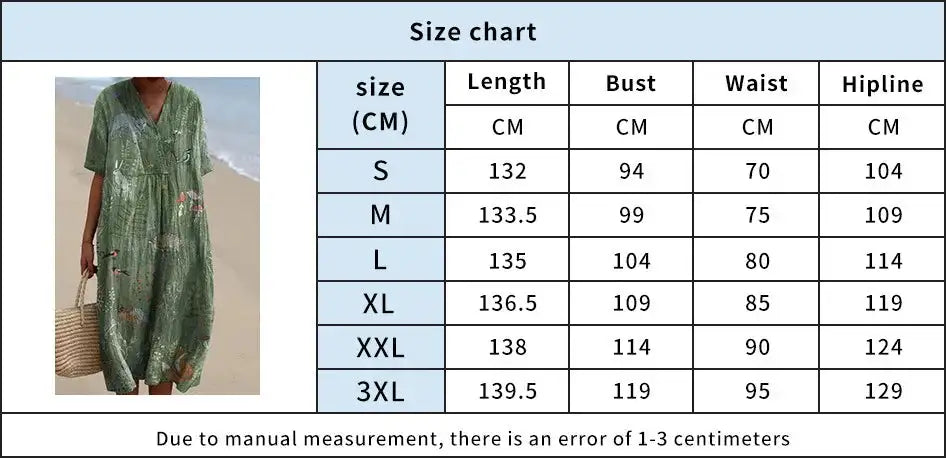 Casual Short Sleeved V-neck Big Swing Dress 2024 New Women's Loose Printed Long Dress Female Retro Flower Print Pullover Dresses - Lootquake