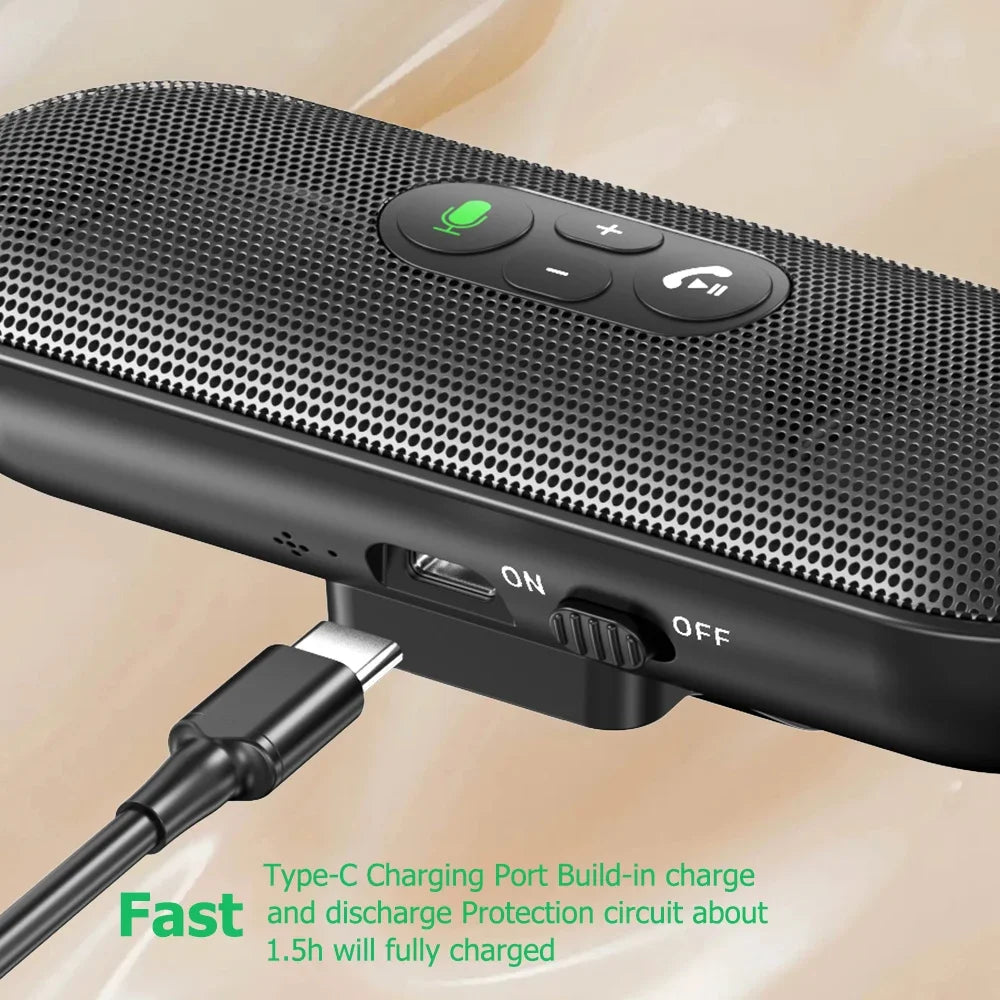 Altavoz Bluetooth 5.4, kit manos libres para coche, clip para visera, receptor de audio inalámbrico, altavoz, reproductor de música a todo volumen, micrófono dual