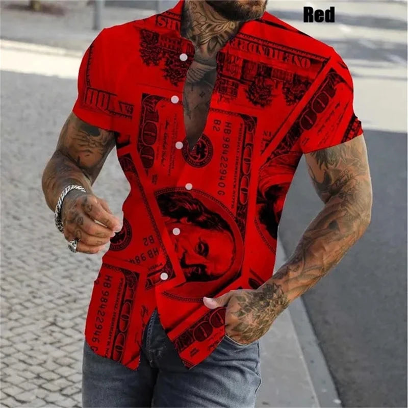 3D Print Dollar Pattern Shirts For Men Summer Short Sleeve Slim-Fit Button Up Casual Shirts Streetwear Mens Shirt Blouses Tops - Lootquake
