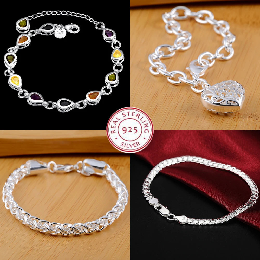Fashion charm 925 Sterling Silver Bracelet for man woman Twisted rope chain fine jewelry Wedding party Christmas gift - Lootquake