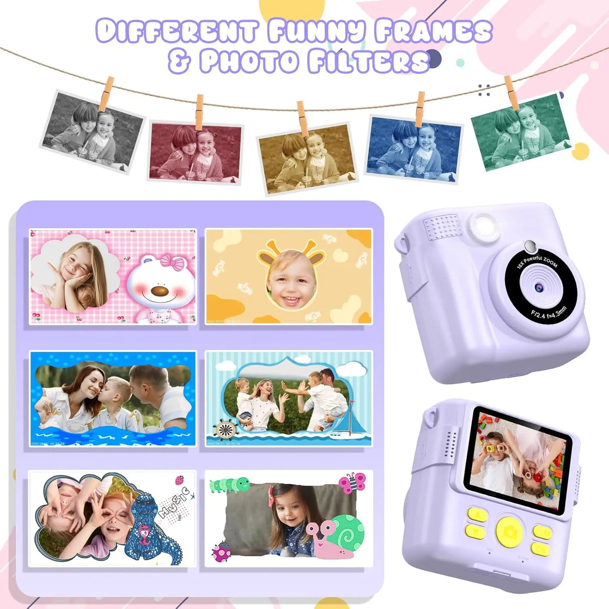 Appareil photo numérique à impression instantanée Gofunly pour enfants, appareil photo thermique 2,4 pouces 1080p, jouet pour enfants de 6 à 12 ans