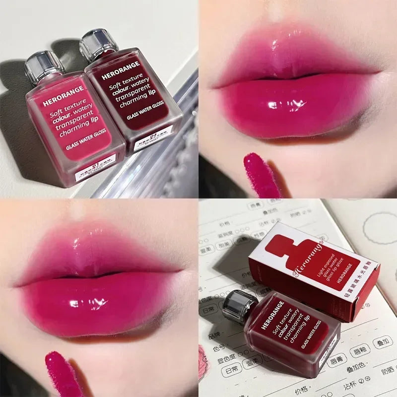 HERORANGE Brillo de labios ligero, brillo de labios, no se pega fácilmente, duradero, lápiz labial hidratante de agua, maquillaje líquido coreano