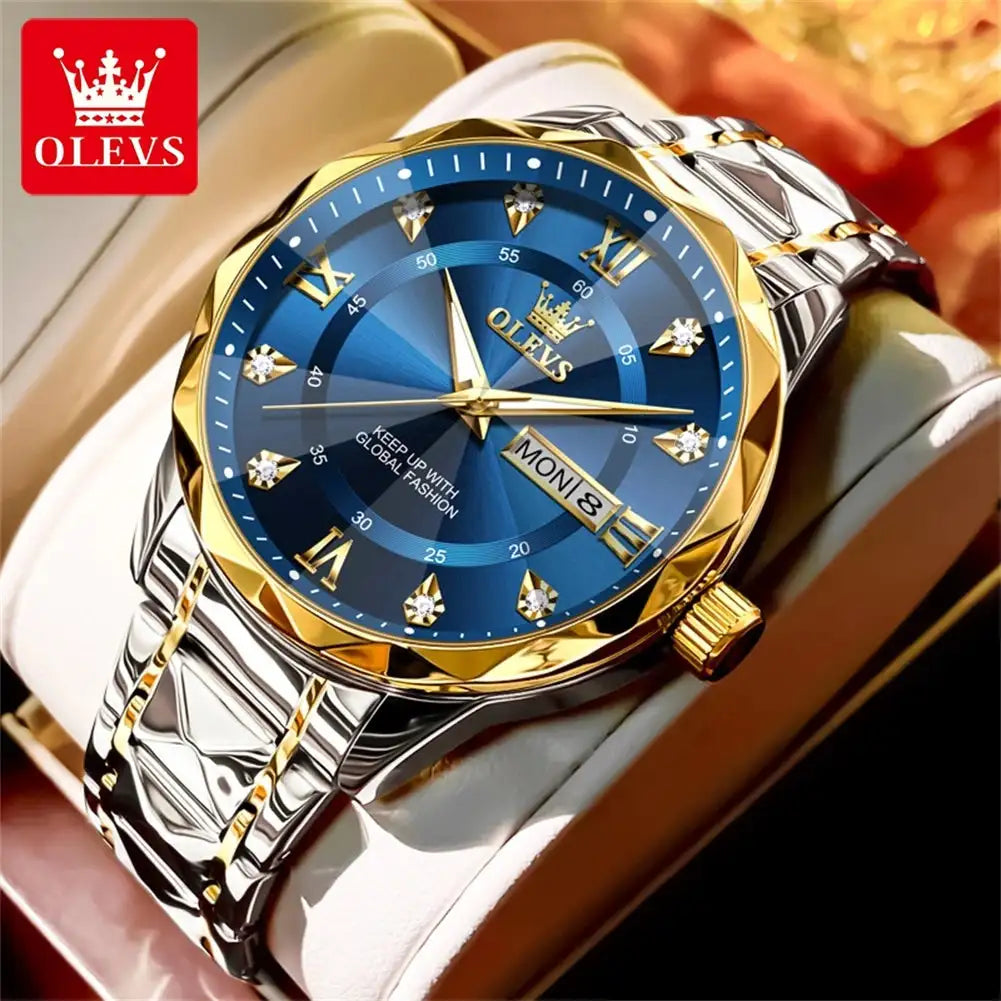 OLEVS Original Fashionable Men's Quartz Watch Top Luxury Brand Waterproof Stainless Steel Diamond Date Week Men's Business Watch - Lootquake