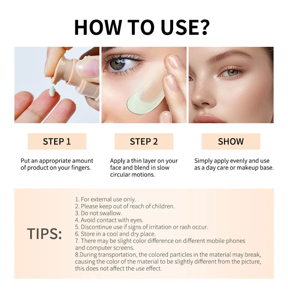 Base de maquillaje Lakerain que cambia de color CC Cream, base de maquillaje facial resistente al agua, base líquida, corrector impecable de larga duración.