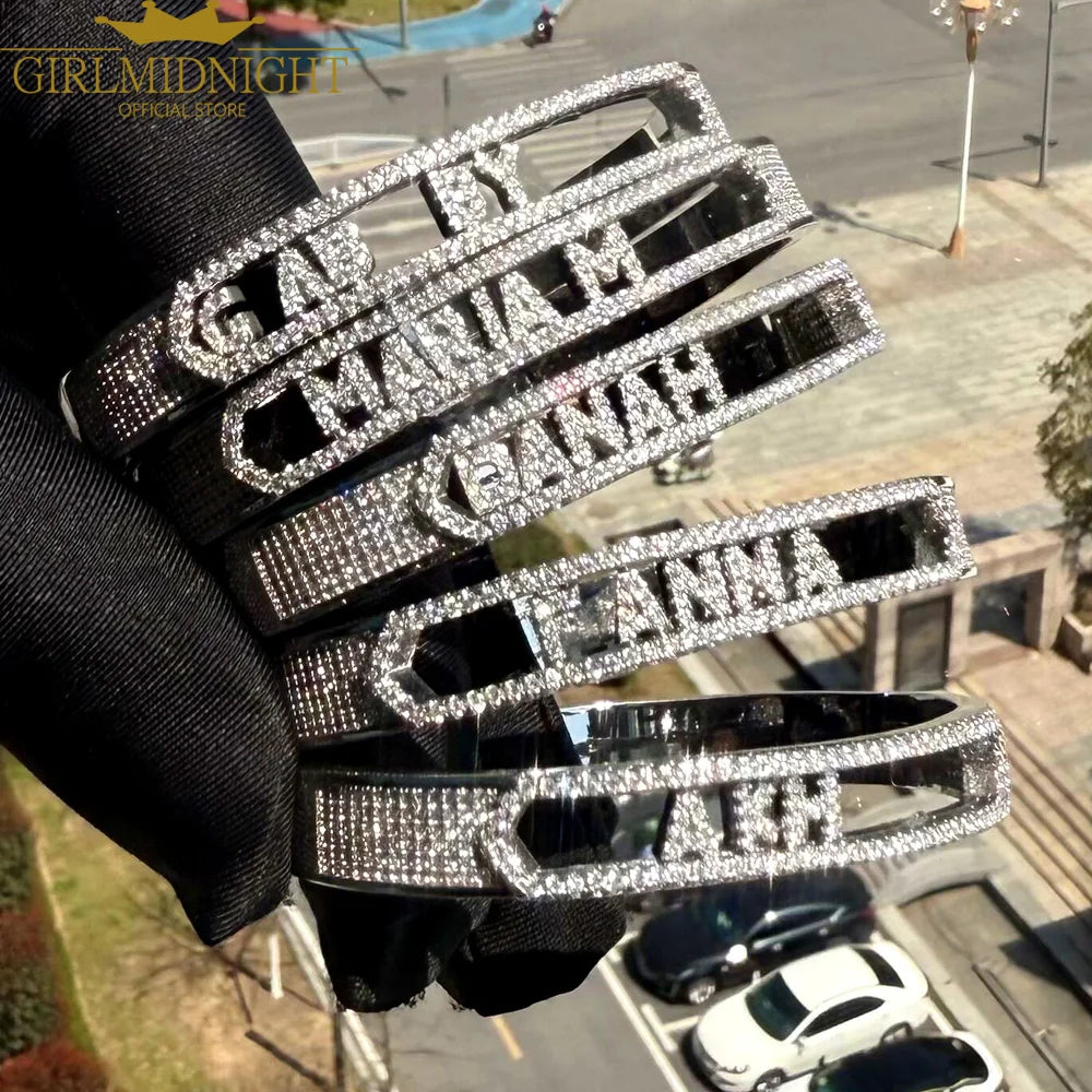 Personalized Name Paved 5A Cubic Zirconia Jewelry Customize Fashion Women DIY 26 Initial Alphabet Slider Letter Bangle Bracelets - Lootquake