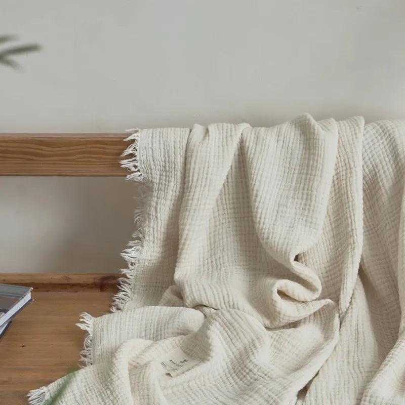 Maillard Cotton Blankets Four Layers Of Gauze Sofa Cover Blanket With Tassel AB Side Office Nap Decorative Bed Muslin Blanket