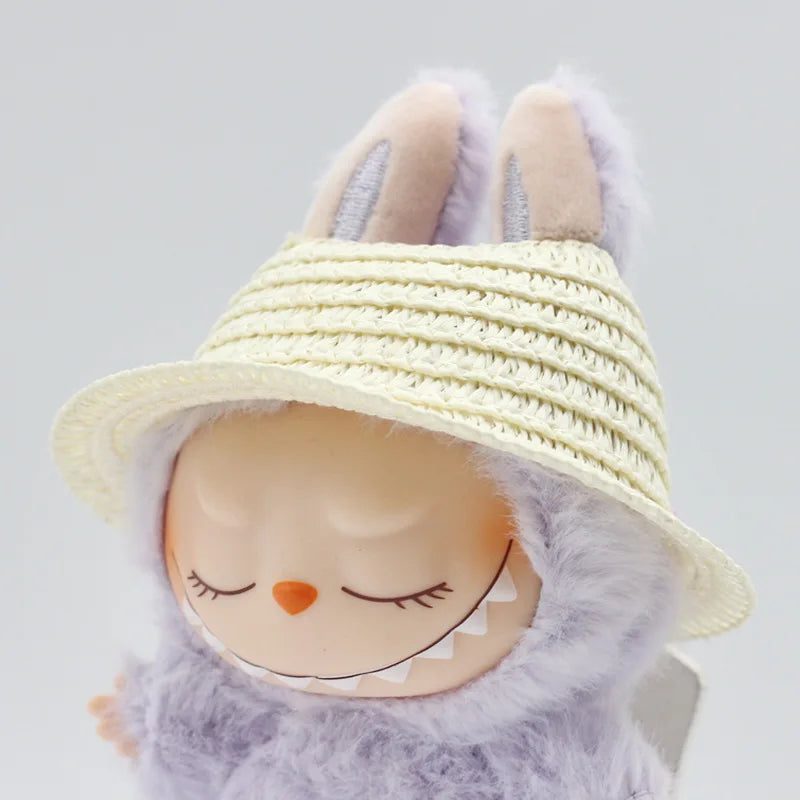 Chapeau Labubu ouvert en paille tissée, accessoire de fête, style campagnard, tenue Labubu pour soirée assise