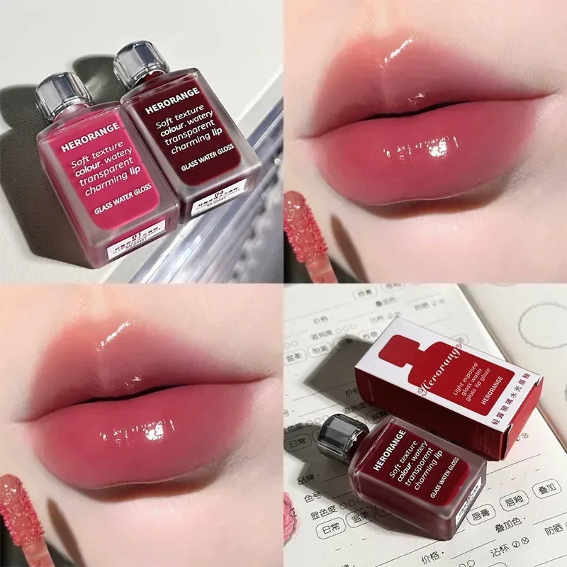 HERORANGE Brillo de labios ligero, brillo de labios, no se pega fácilmente, duradero, lápiz labial hidratante de agua, maquillaje líquido coreano