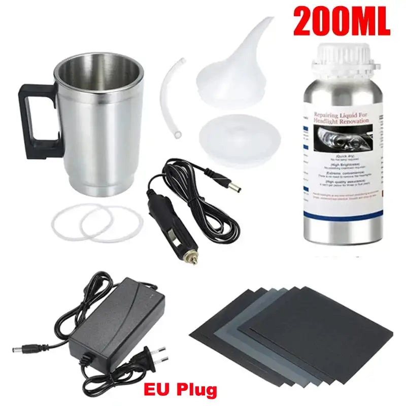 Car Headlight Lens Restoration Kit with EU/US Plug Headlamp Restore Polishing Cleaning Tools 100ml/200ml - Lootquake