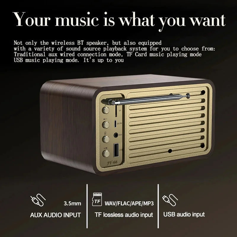 Enceinte Bluetooth nostalgique, son Bluetooth, enceinte classique rétro, radio rétro, sans fil, Bluetooth 5.0, caisson de basses portable en bois