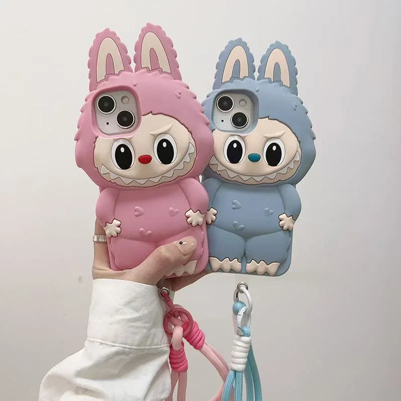 Funda de silicona suave con diseño de conejo monstruo kawaii en 3D para iPhone