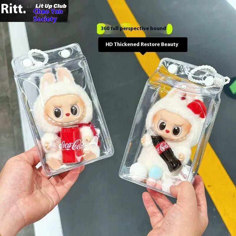 Sac de marche carré entièrement transparent Labubu, housse de protection pour posture assise Labubu, housse de protection pour sac d'affichage tendance